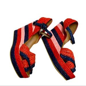 Zara Collection Blue and Red Platform Wedges